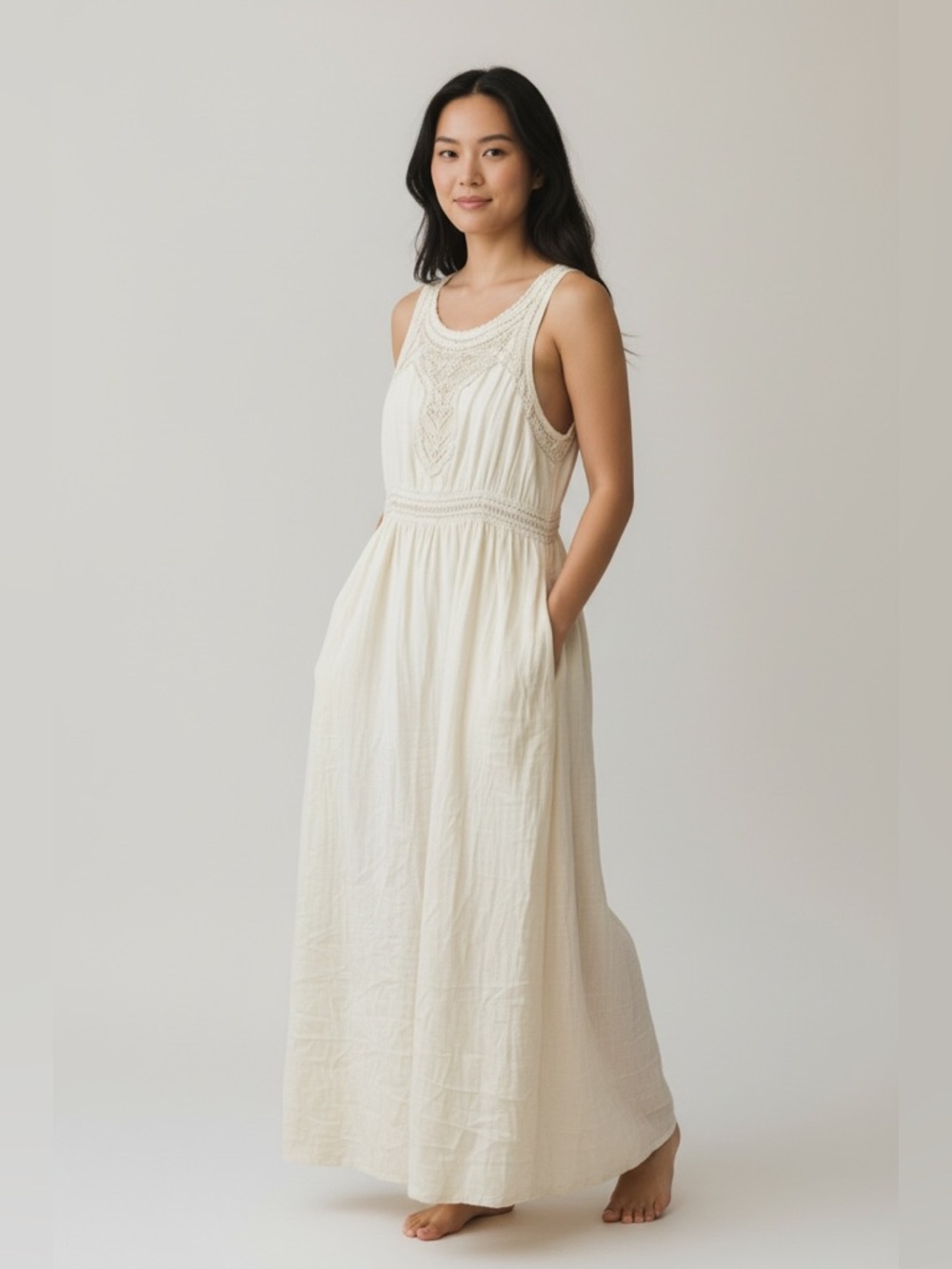 Mango hundred percent cotton cream maxi dress 
size M